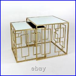 S/2 Parties Table D'Appoint Art Déco Or Fer/ Verre 51,5x51,5x55 CM (S)