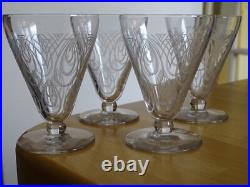 SAINT LOUIS 4 ANCIENS VERRES A VIN BLANC CRISTAL MODELE ASTRID ART DECO 9 cm