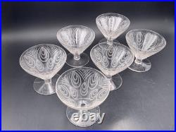 SAINT-LOUIS Série 6 coupes à champagne Astrid Art Déco cristal gravé c. 1930