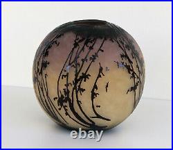 SCHNEIDER (1881-1953) Vase Boule Verre Multicouche Gravé Acide Art Déco ca 1930