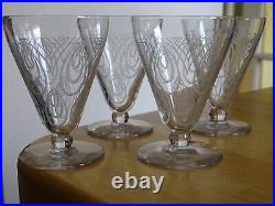 ST LOUIS 4 ANCIENS VERRES A VIN BLANC CRISTAL MODELE ASTRID ART DECO 9 cm 10 cls