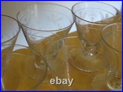 STYLE BACCARAT 6 ANCIENS VERRES LIQUEUR CRISTAL GRAVURE PHENIX ART DECO 5,8 cm