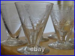 STYLE BACCARAT 6 ANCIENS VERRES LIQUEUR CRISTAL GRAVURE PHENIX ART DECO 5,8 cm