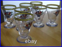 STYLE JEAN LUCE 7 ANCIENS VERRES LIQUEUR CRISTAL FRUITS EMAILLEE ART DECO 6 cm