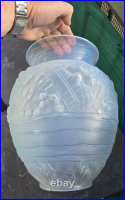 Sabino Important Vase Verre Opalescent Art Deco Rare Modele Algues Marine Ht 35c