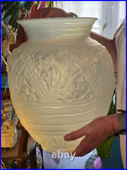 Sabino Important Vase Verre Opalescent Art Deco Rare Modele Algues Marine Ht 35c