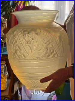 Sabino Important Vase Verre Opalescent Art Deco Rare Modele Algues Marine Ht 35c