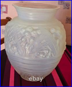 Sabino Important Vase Verre Opalescent Art Deco Rare Modele Algues Marine Ht 35c