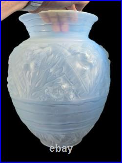 Sabino Important Vase Verre Opalescent Art Deco Rare Modele Algues Marine Ht 35c
