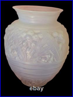 Sabino Important Vase Verre Opalescent Art Deco Rare Modele Algues Marine Ht 35c