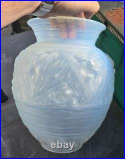 Sabino Important Vase Verre Opalescent Art Deco Rare Modele Algues Marine Ht 35c
