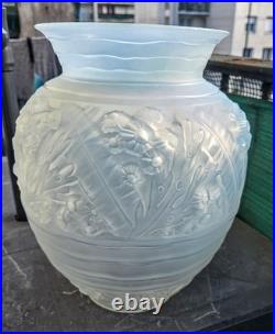 Sabino Important Vase Verre Opalescent Art Deco Rare Modele Algues Marine Ht 35c