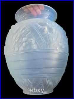 Sabino Important Vase Verre Opalescent Art Deco Rare Modele Algues Marine Ht 35c