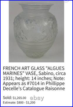 Sabino Important Vase Verre Opalescent Art Deco Rare Modele Algues Marine Ht 35c