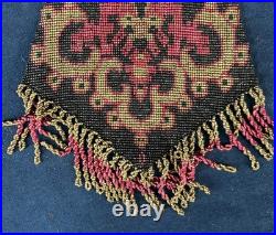 Sac de soirée Art Déco 1920 perles verre bakélite décorée miroir intérieur