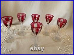 Saint Louis 6 Verres à Vin du Rhin en Cristal Rubis/ Overlay Art Déco 1930