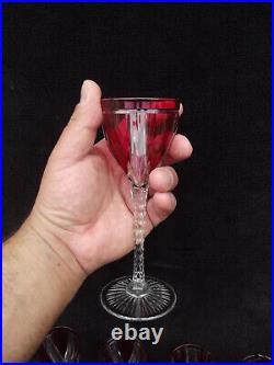 Saint Louis 8 verres à pied en cristal couleur rouge rubis Overlay Art Déco