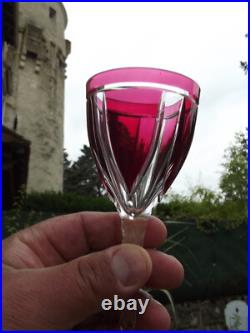Saint Louis 8 verres à pied en cristal couleur rouge rubis Overlay Art Déco