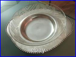 Saladier en verre Signé Maître Verrier Ramus Art DECO Sous Plat Metal argenté