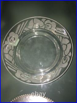 Saladier en verre Signé Maître Verrier Ramus Art DECO Sous Plat Metal argenté