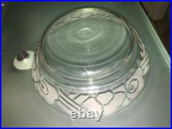Saladier en verre Signé Maître Verrier Ramus Art DECO Sous Plat Metal argenté