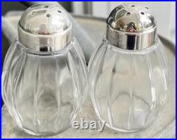 Salière et poivrière Style Art Deco Christofle Métal Argenté Verre Cannelé