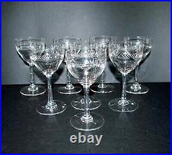 Série de 8 verres à vin ancien en cristal gravé ART DECO Frise de Laurier 13.5cm