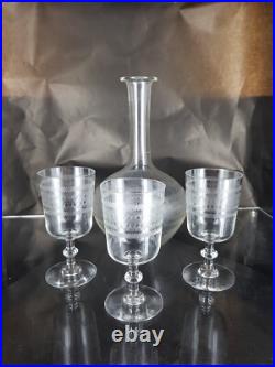 Service 3 Verres soufflé + Carafe cristal gravés style art déco Baccarat