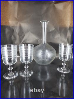 Service 3 Verres soufflé + Carafe cristal gravés style art déco Baccarat