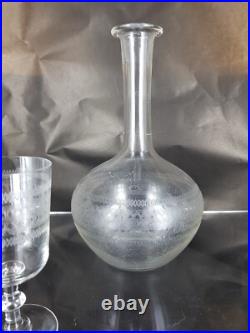 Service 3 Verres soufflé + Carafe cristal gravés style art déco Baccarat