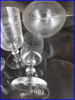 Service 3 Verres soufflé + Carafe cristal gravés style art déco Baccarat