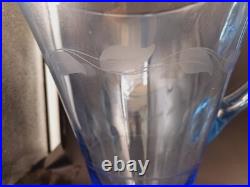 Service Art Deco À Orangeade Avec Pichet Carafe &6 Verres En Verre Gravé Coloré
