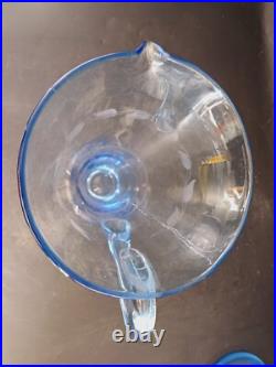 Service Art Deco À Orangeade Avec Pichet Carafe &6 Verres En Verre Gravé Coloré