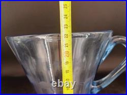 Service Art Deco À Orangeade Avec Pichet Carafe &6 Verres En Verre Gravé Coloré