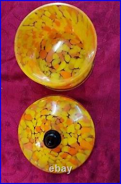 Service De Toilette En Verre Marbré Orange Et Jaune Art Deco 6 pièces