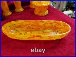 Service De Toilette En Verre Marbré Orange Et Jaune Art Deco 6 pièces