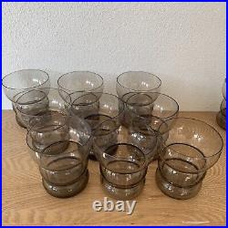 Service Orangeade Broc Et 9 Verres Années 30 Art Déco Verre Fumé Gris Rare