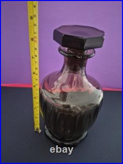 Service à Liqueur Art Déco Ambré Fumé Carafe + 6 Verres Bohême / Belgique