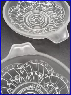 Service à glace en verre blanc moulé pressé de J. Landier modèle Arc Art Déco