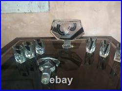 Service à liqueur Art Deco en cristal Tchécoslovaquie 6 verres + carafe, Bohème