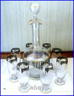 Service à porto, vodka, eau de vie ART DECO en verre émaillé