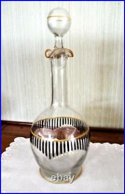 Service à porto, vodka, eau de vie ART DECO en verre émaillé