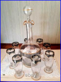 Service à porto, vodka, eau de vie ART DECO en verre émaillé