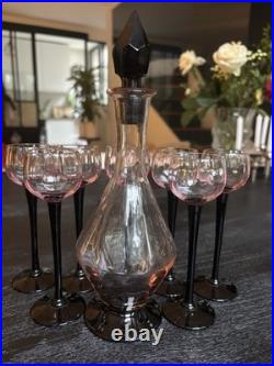 Service carafe et verres Art Deco, soufflés a la bouche