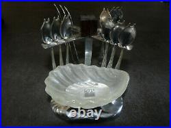 Service de 12 fourchettes à huitres en métal chromé et verre Sabino- Art déco