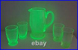 Service orangeade ouraline ancien verre vert jaune ancien art deco nouveau 1900