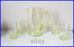Service orangeade ouraline ancien verre vert jaune ancien art deco nouveau 1900