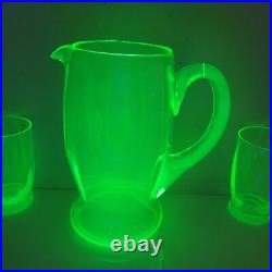 Service orangeade ouraline ancien verre vert jaune ancien art deco nouveau 1900