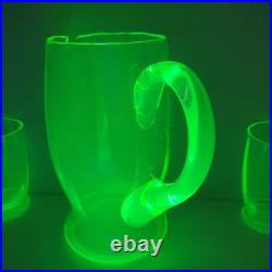 Service orangeade ouraline ancien verre vert jaune ancien art deco nouveau 1900