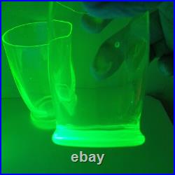 Service orangeade ouraline ancien verre vert jaune ancien art deco nouveau 1900